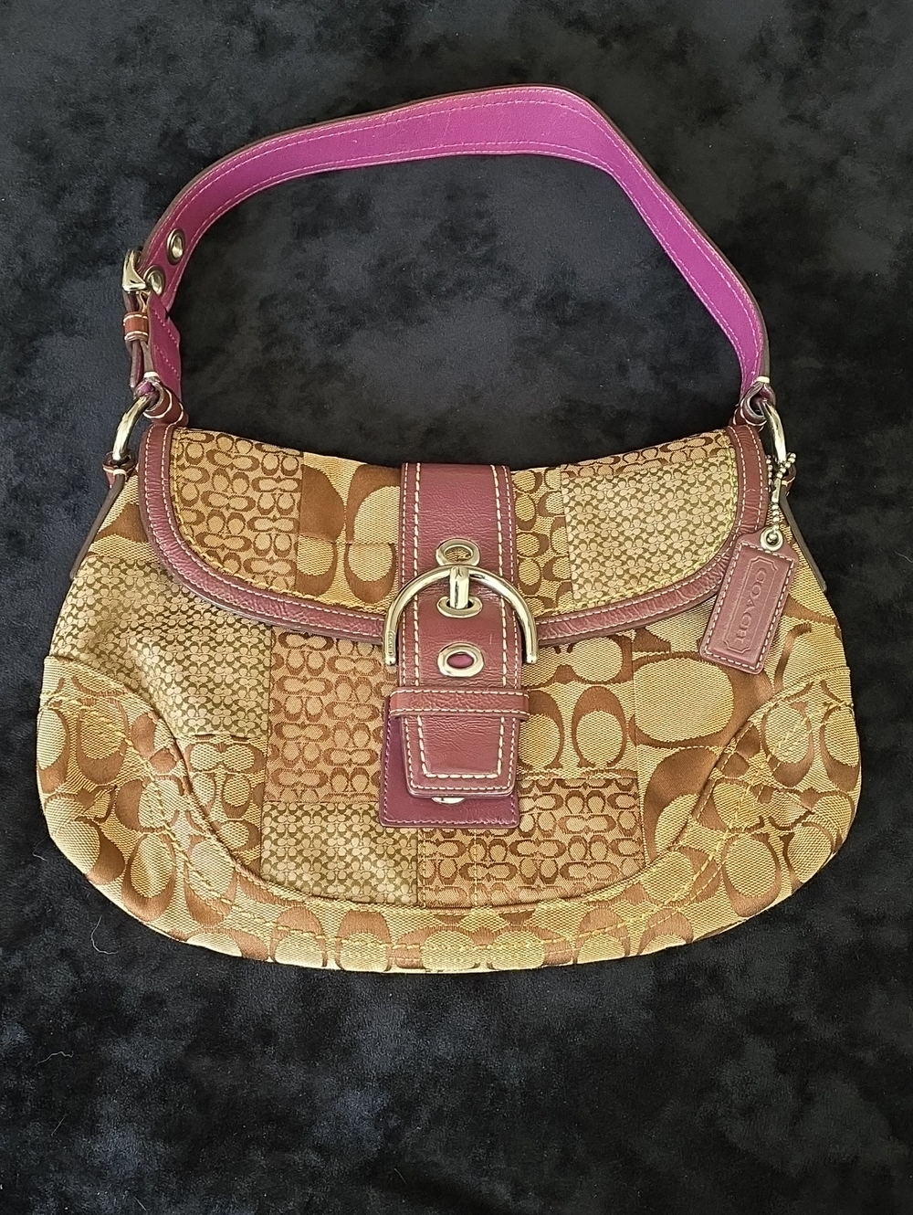Coach Vintage Soho Patchwork Flap Shoulder Bag F12316 Purple Trim Clean